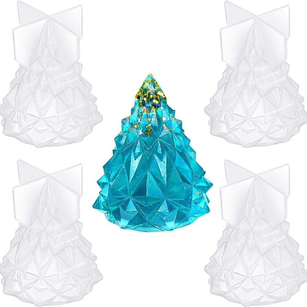 4 Pieces 3D Christmas Tree Silicone Resin Mold Epoxy Resin Handmade Crafts Charm